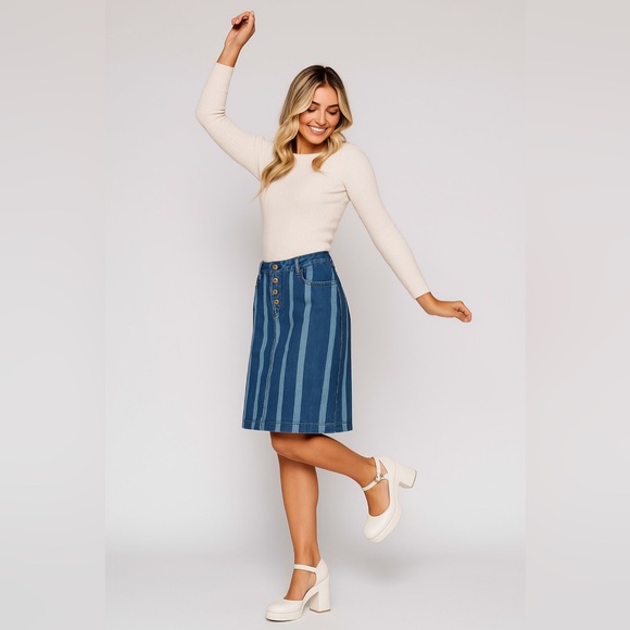 Maeve Anthropologie Striped Denim Skirt 4 - Picture 4 of 8